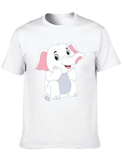 Black T-Shirt with Cute Cartoon Elephant Design