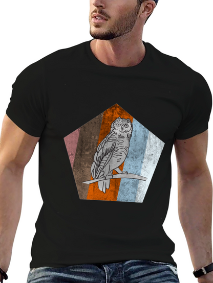 Owl Graphic Print Mens Black T-Shirt