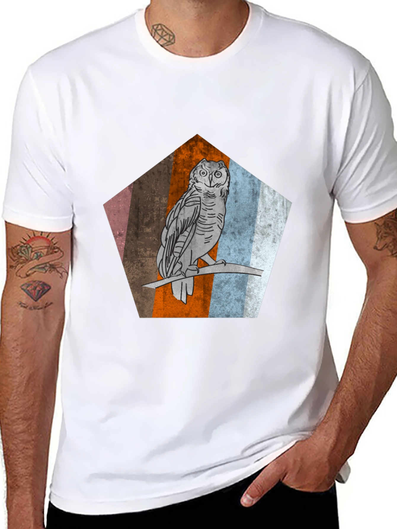 Owl Graphic Print Mens Black T-Shirt