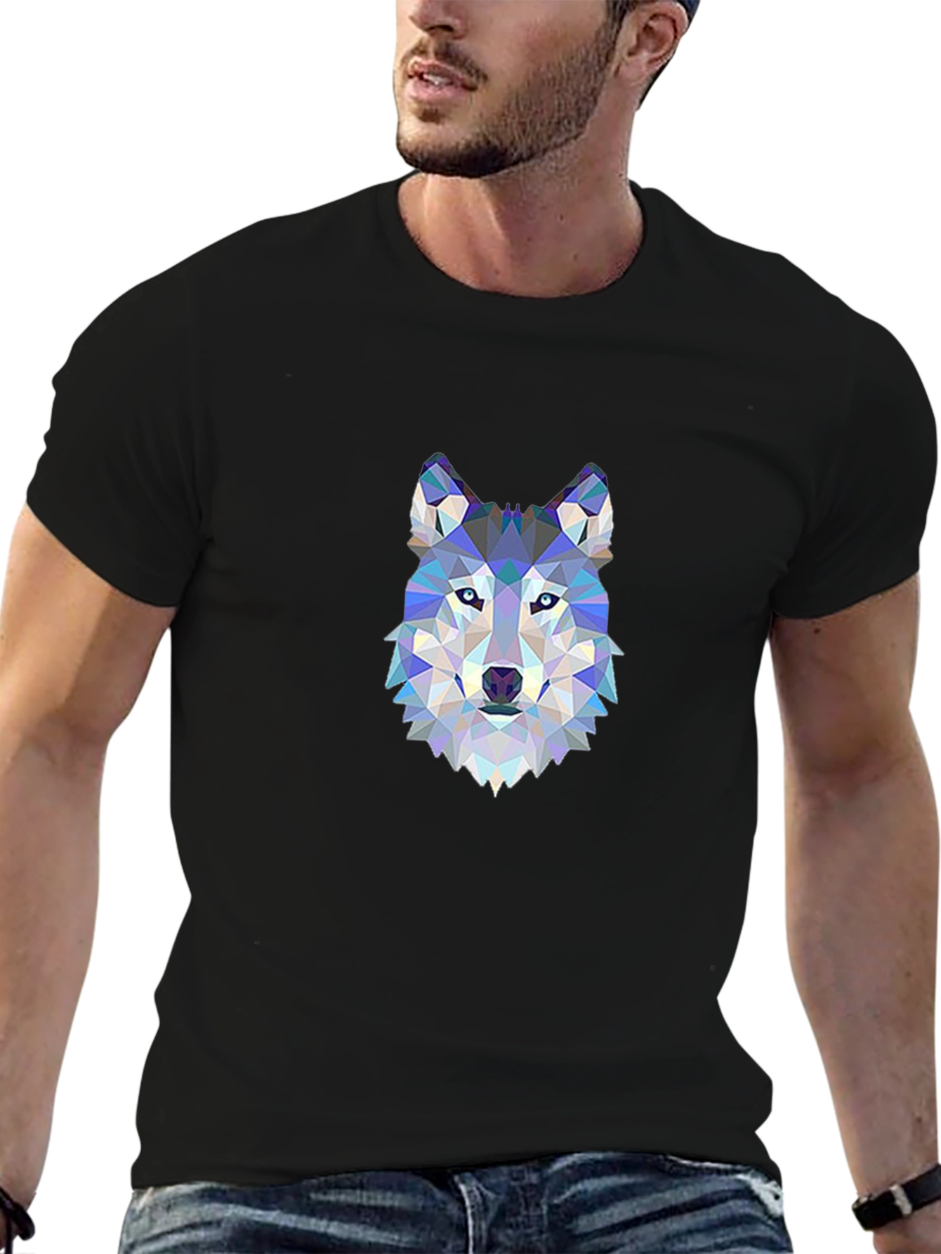 Geometric Wolf Graphic Tee - Modern Animal Design