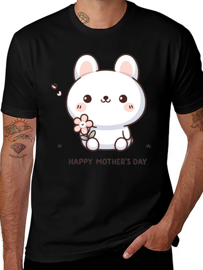 Cute Bunny Happy Mothers Day Black T-Shirt