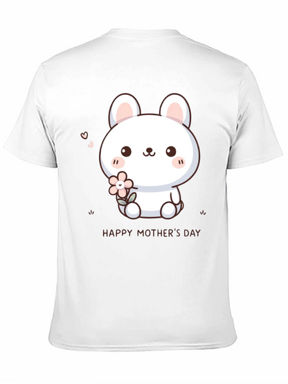 Cute Bunny Happy Mothers Day Black T-Shirt
