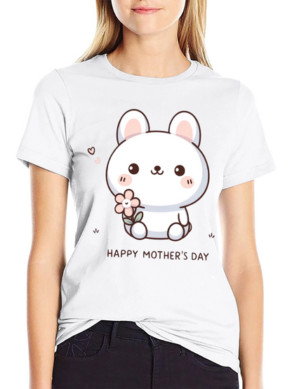 Cute Bunny Happy Mothers Day Black T-Shirt