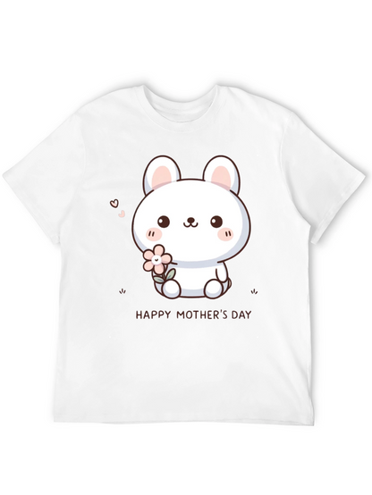 Cute Bunny Happy Mothers Day Black T-Shirt