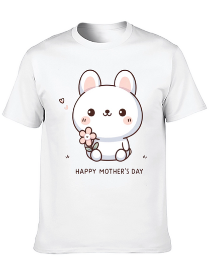 Cute Bunny Happy Mothers Day Black T-Shirt