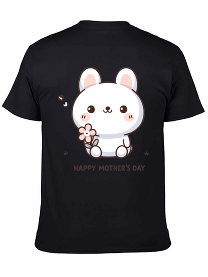 Cute Bunny Happy Mothers Day Black T-Shirt
