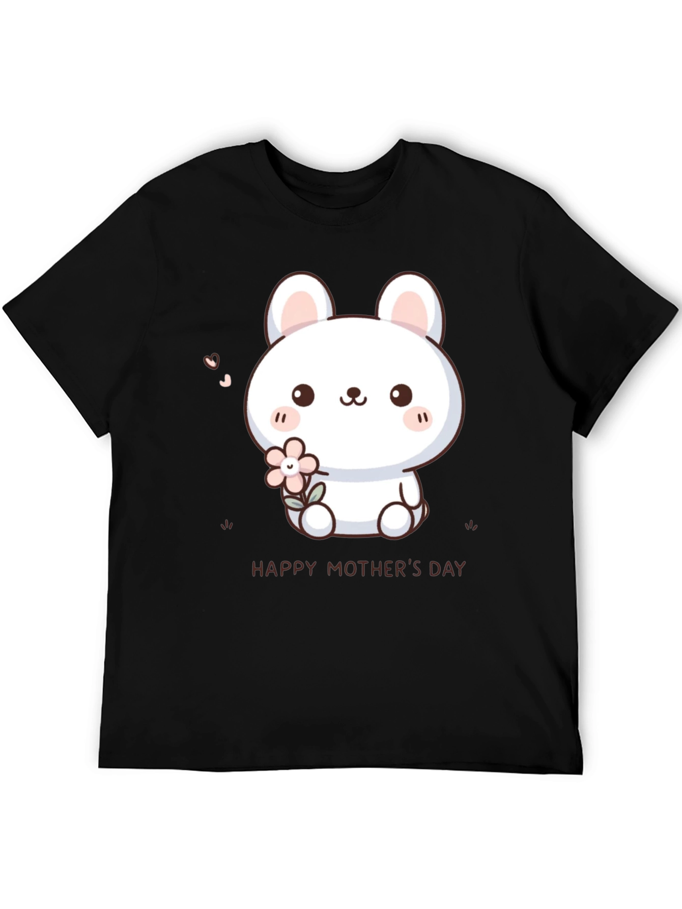 Cute Bunny Happy Mothers Day Black T-Shirt