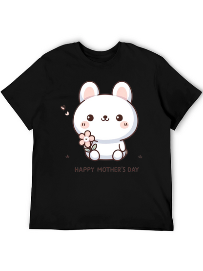 Cute Bunny Happy Mothers Day Black T-Shirt