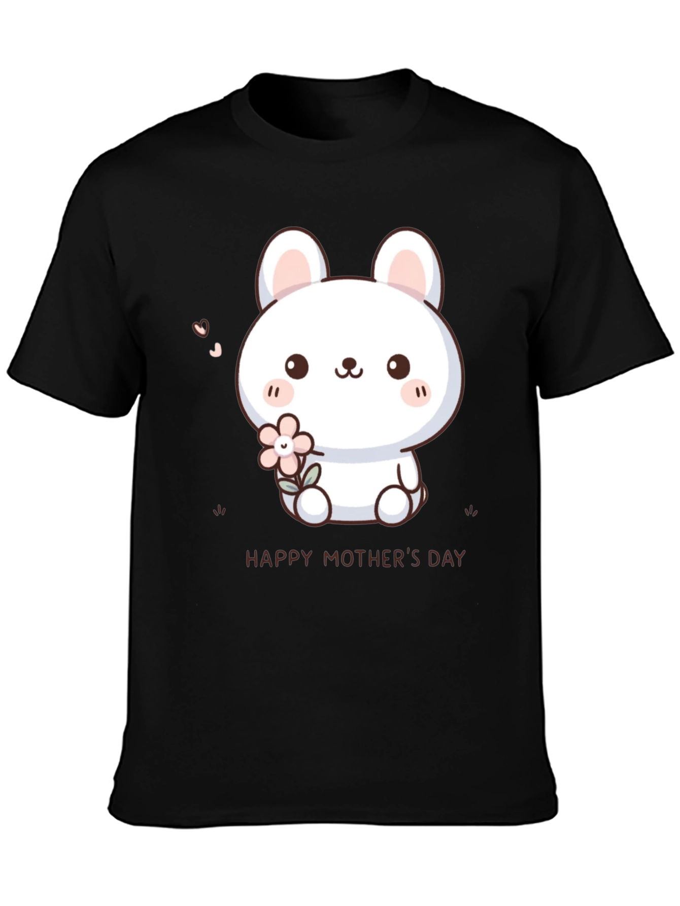 Cute Bunny Happy Mothers Day Black T-Shirt