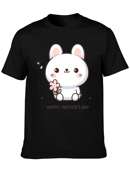 Cute Bunny Happy Mothers Day Black T-Shirt