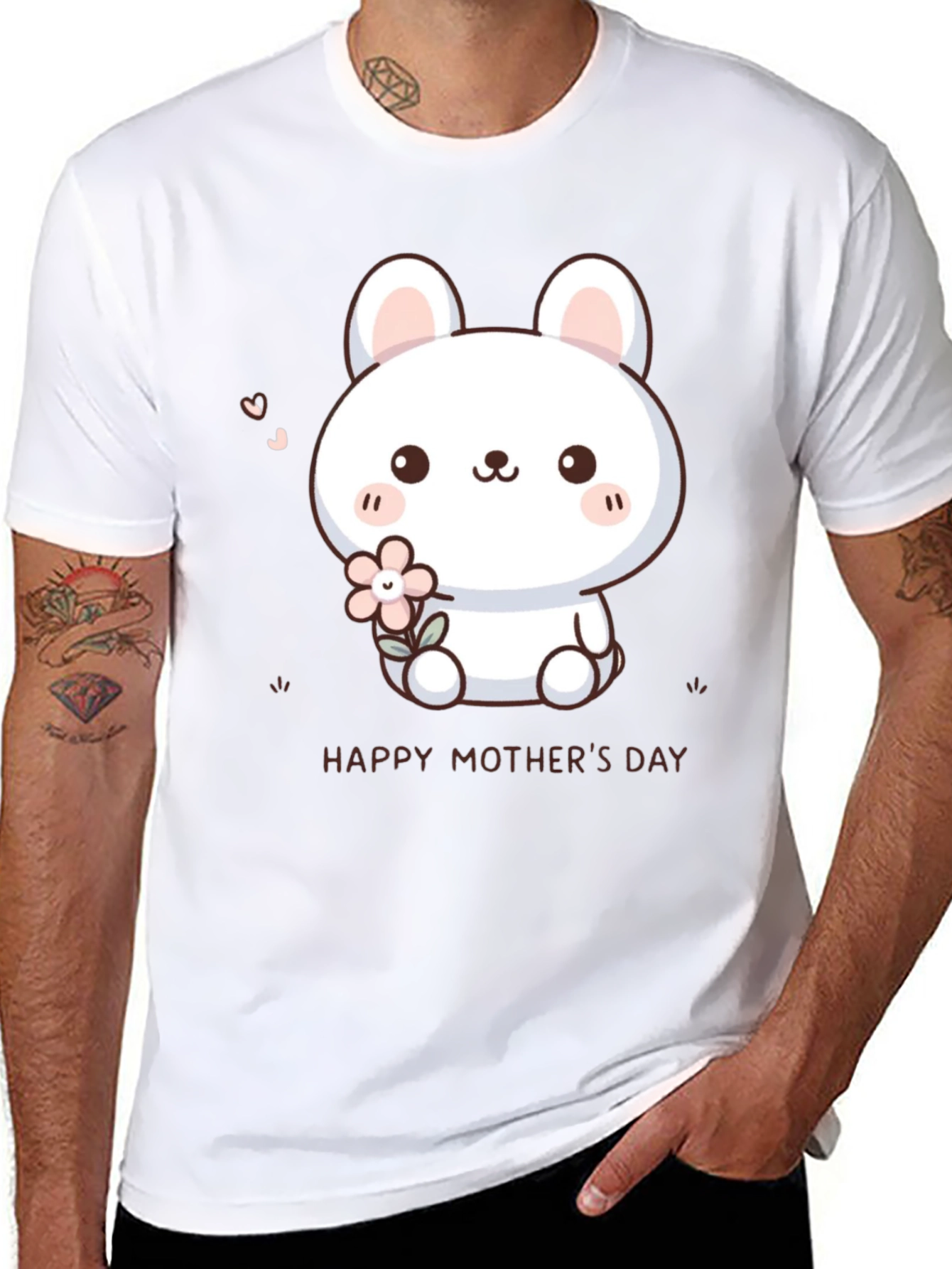 Cute Bunny Happy Mothers Day Black T-Shirt