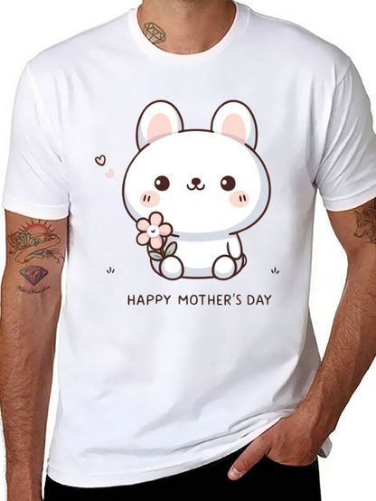 Cute Bunny Happy Mothers Day Black T-Shirt