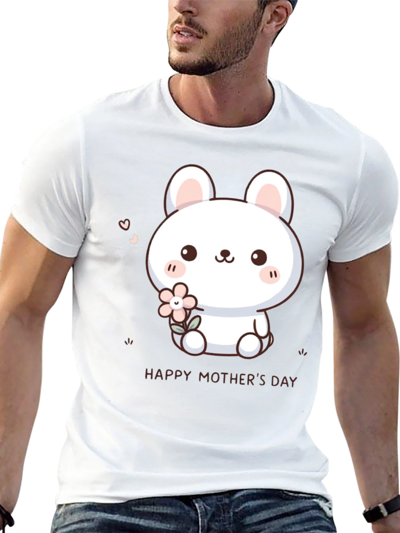 Cute Bunny Happy Mothers Day Black T-Shirt