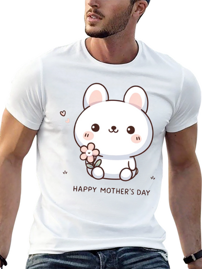 Cute Bunny Happy Mothers Day Black T-Shirt