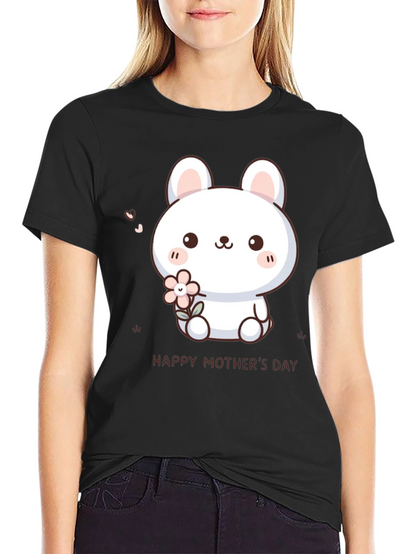 Cute Bunny Happy Mothers Day Black T-Shirt