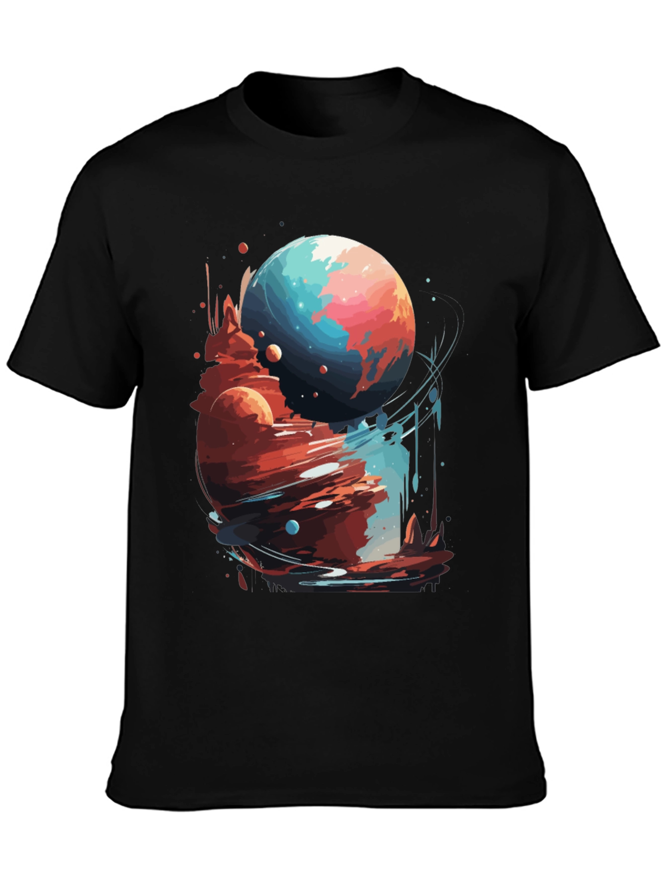 Cosmic Planet Graphic Tee - Stylish Black T-Shirt