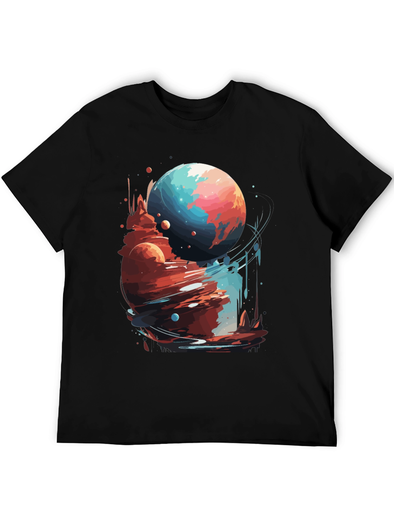 Cosmic Planet Graphic Tee - Stylish Black T-Shirt