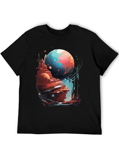 Cosmic Planet Graphic Tee - Stylish Black T-Shirt