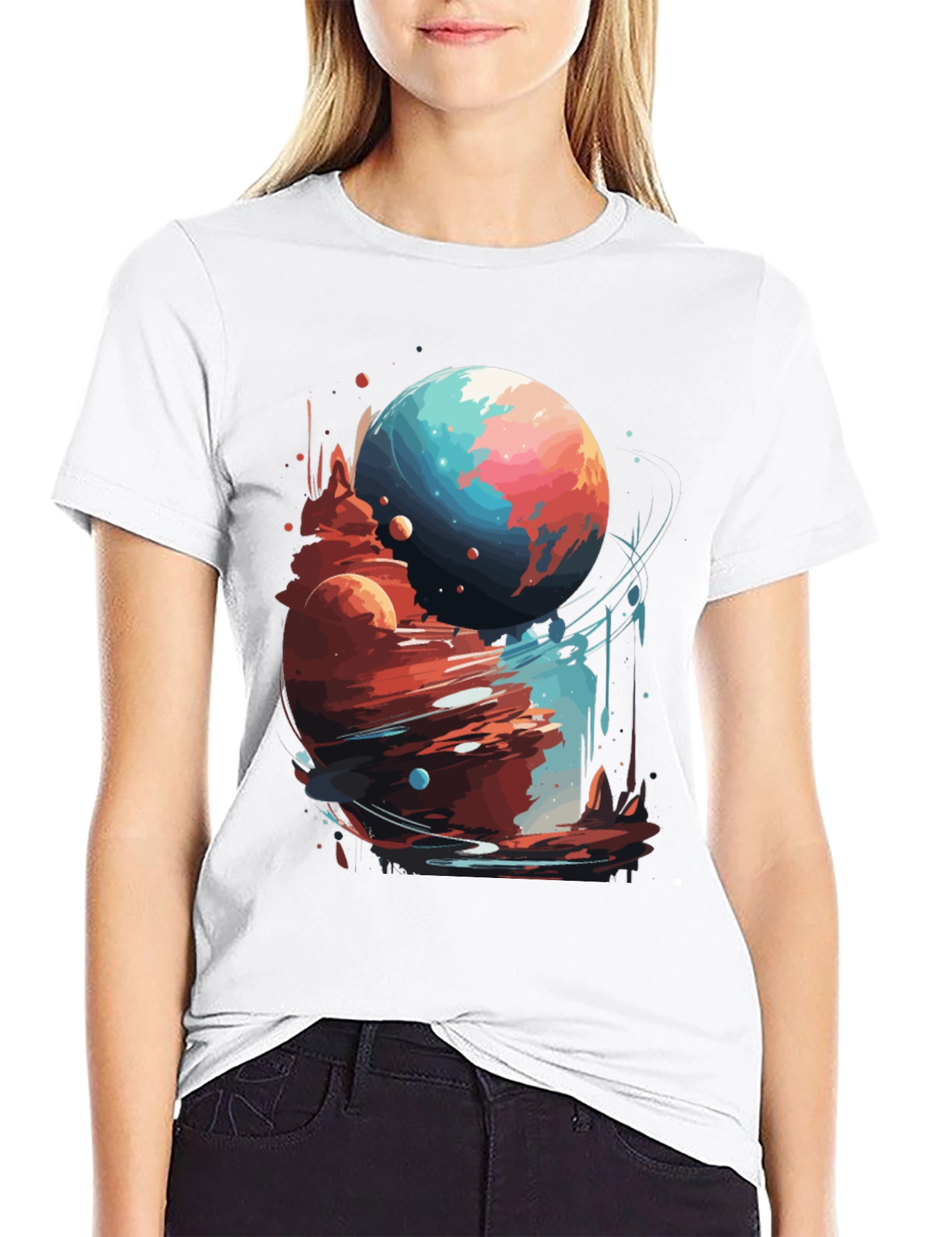 Cosmic Planet Graphic Tee - Stylish Black T-Shirt