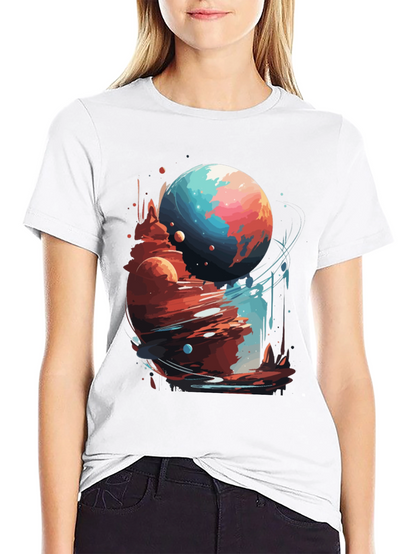 Cosmic Planet Graphic Tee - Stylish Black T-Shirt