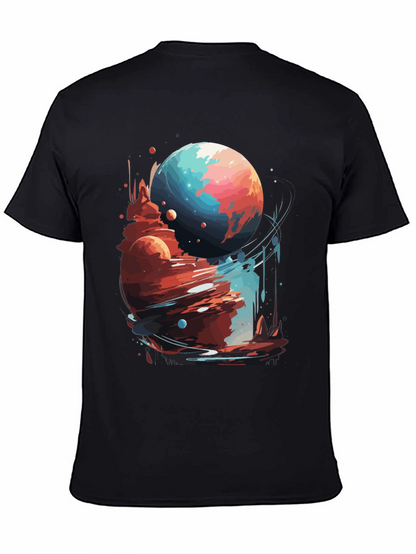 Cosmic Planet Graphic Tee - Stylish Black T-Shirt