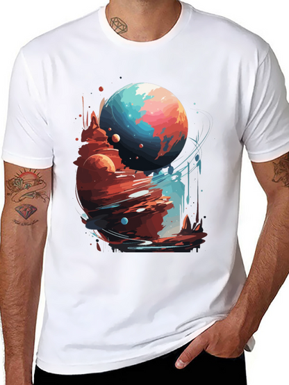 Cosmic Planet Graphic Tee - Stylish Black T-Shirt