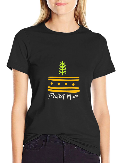 Protect Mum Black T-Shirt with Earth Motif