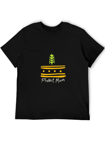 Protect Mum Black T-Shirt with Earth Motif