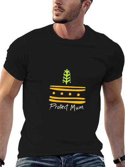 Protect Mum Black T-Shirt with Earth Motif