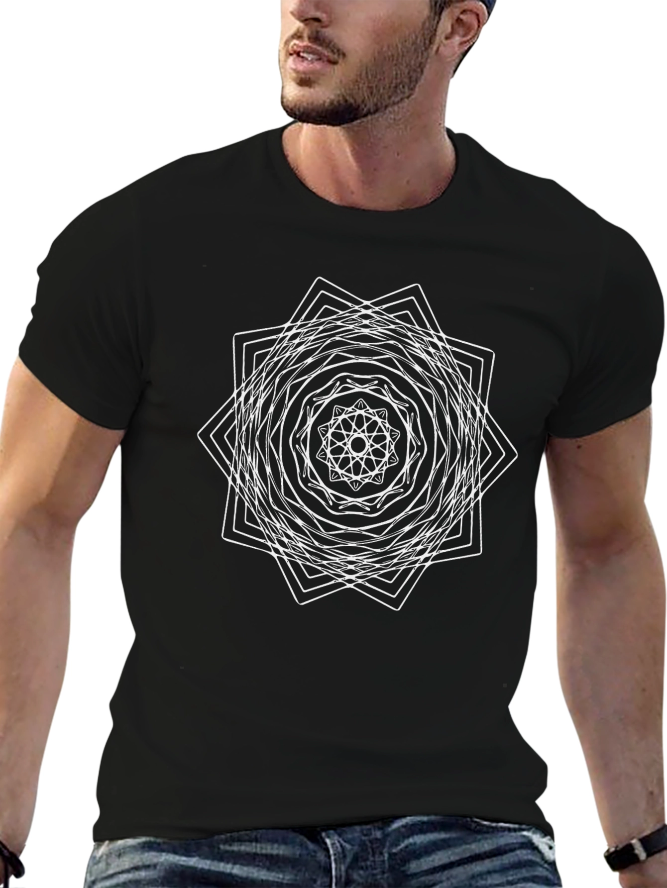 Geometric Mandala Graphic Tee - Stylish Black T-Shirt