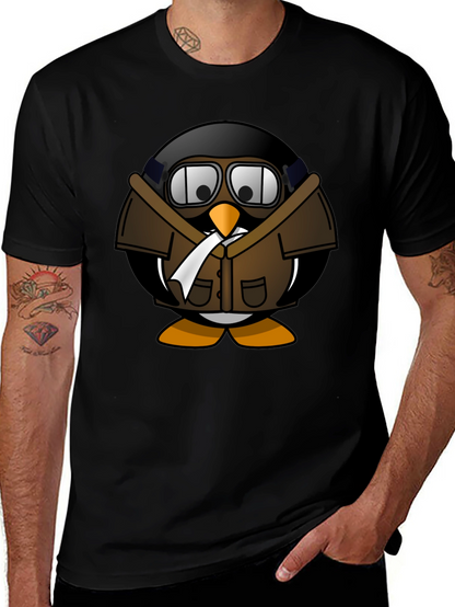Aviator Penguin Graphic T-Shirt - Black