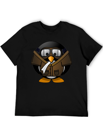 Aviator Penguin Graphic T-Shirt - Black