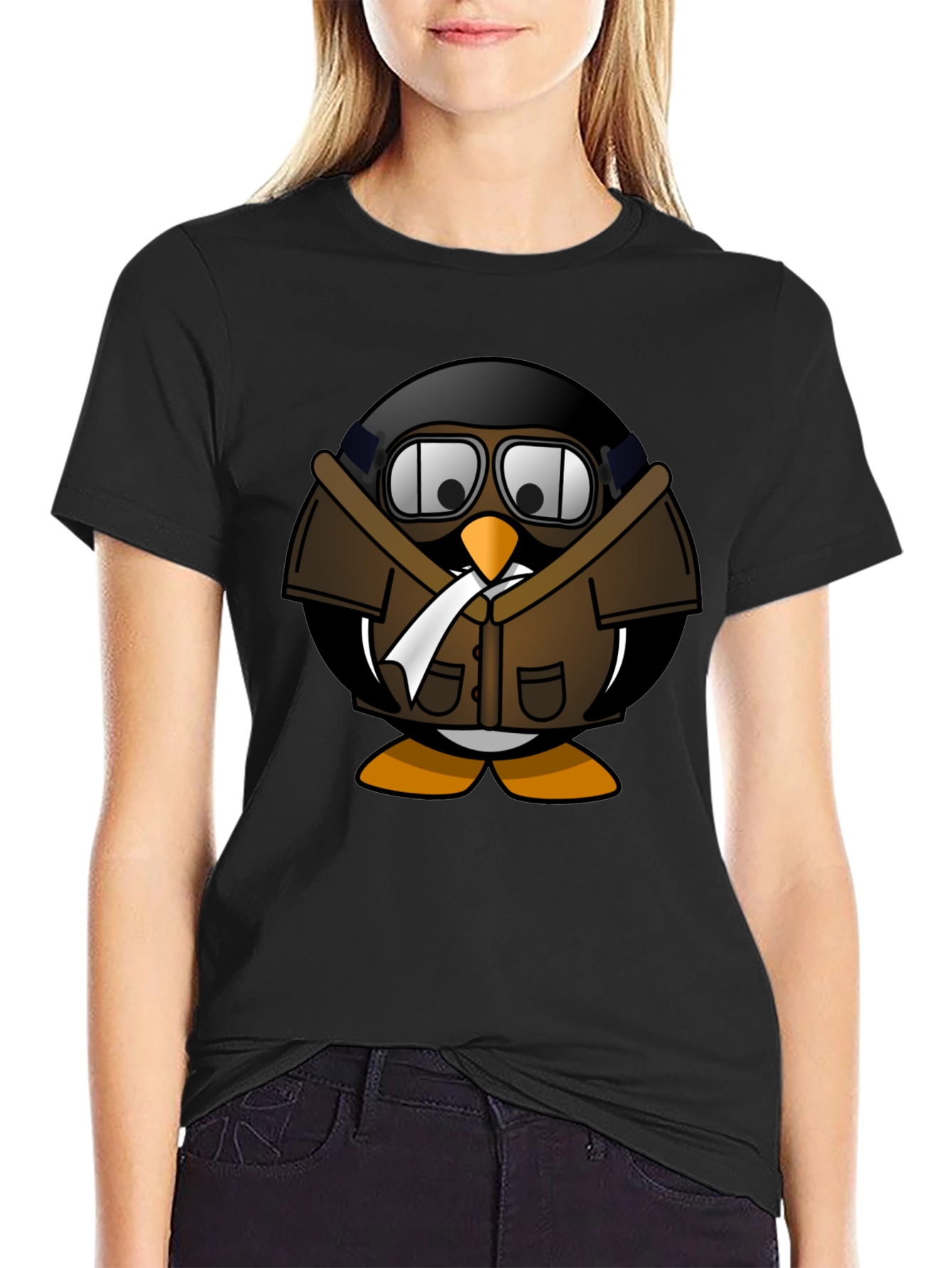 Aviator Penguin Graphic T-Shirt - Black