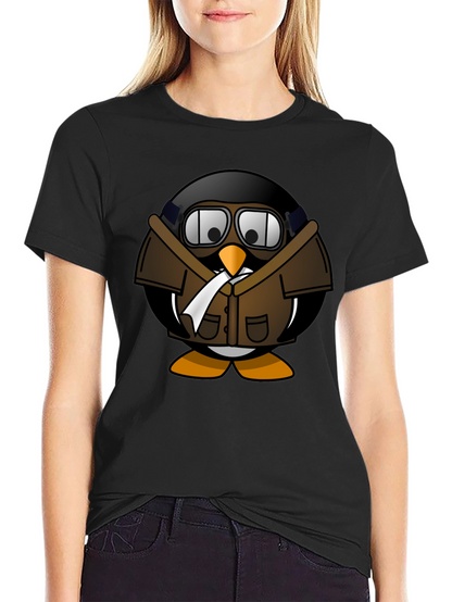 Aviator Penguin Graphic T-Shirt - Black