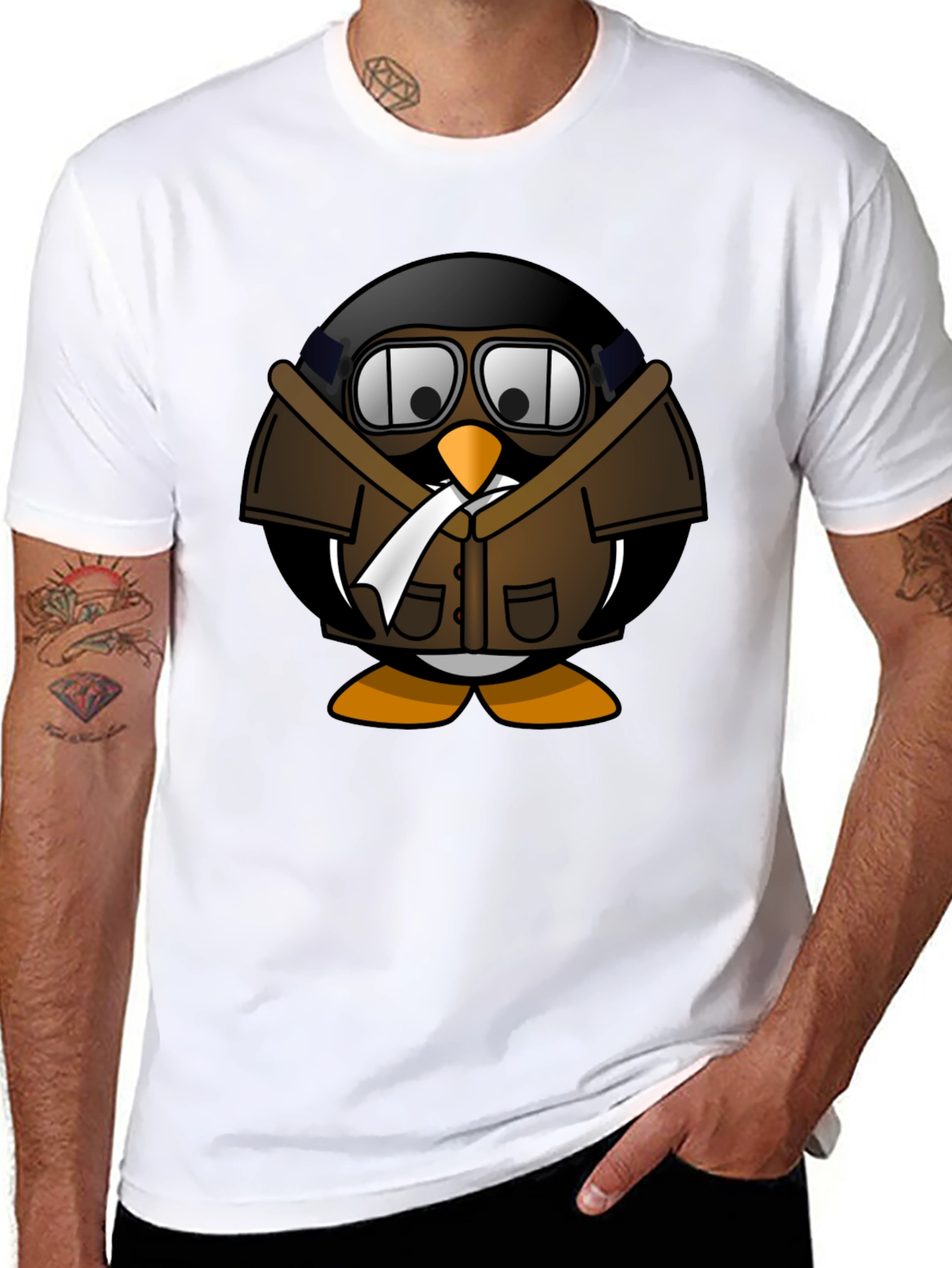 Aviator Penguin Graphic T-Shirt - Black