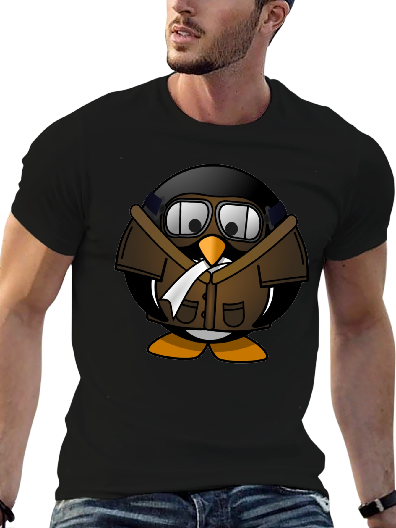 Aviator Penguin Graphic T-Shirt - Black