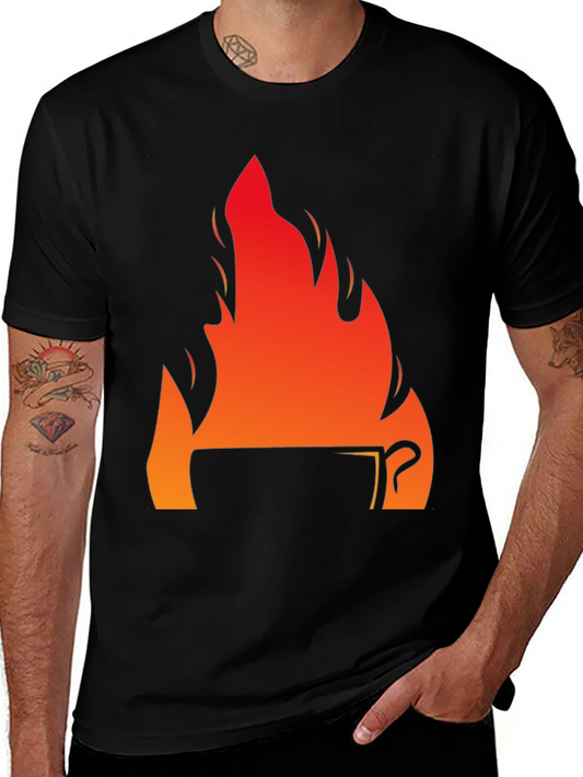 Fiery Coffee Cup Graphic T-Shirt - Black