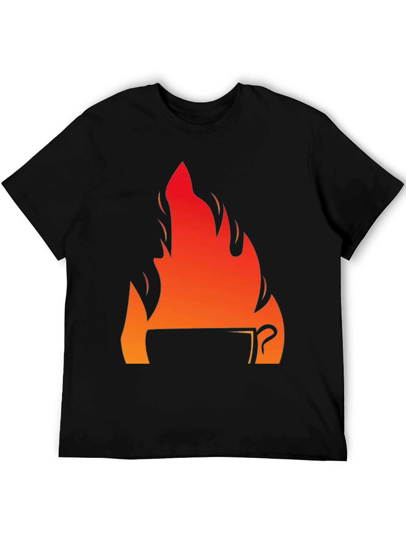 Fiery Coffee Cup Graphic T-Shirt - Black