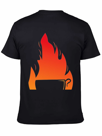 Fiery Coffee Cup Graphic T-Shirt - Black