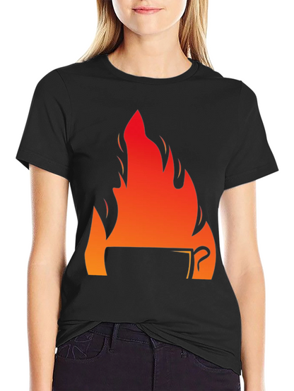 Fiery Coffee Cup Graphic T-Shirt - Black