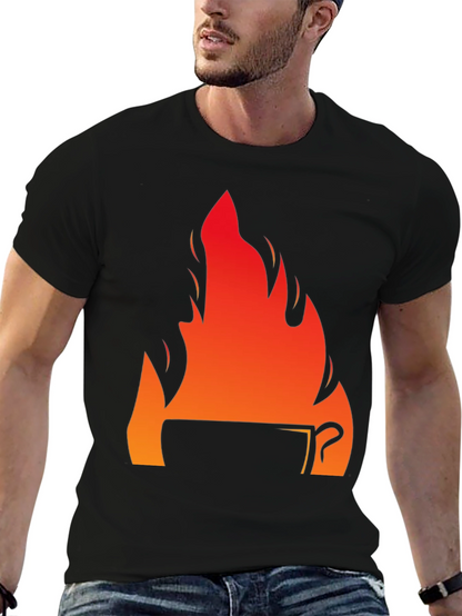 Fiery Coffee Cup Graphic T-Shirt - Black
