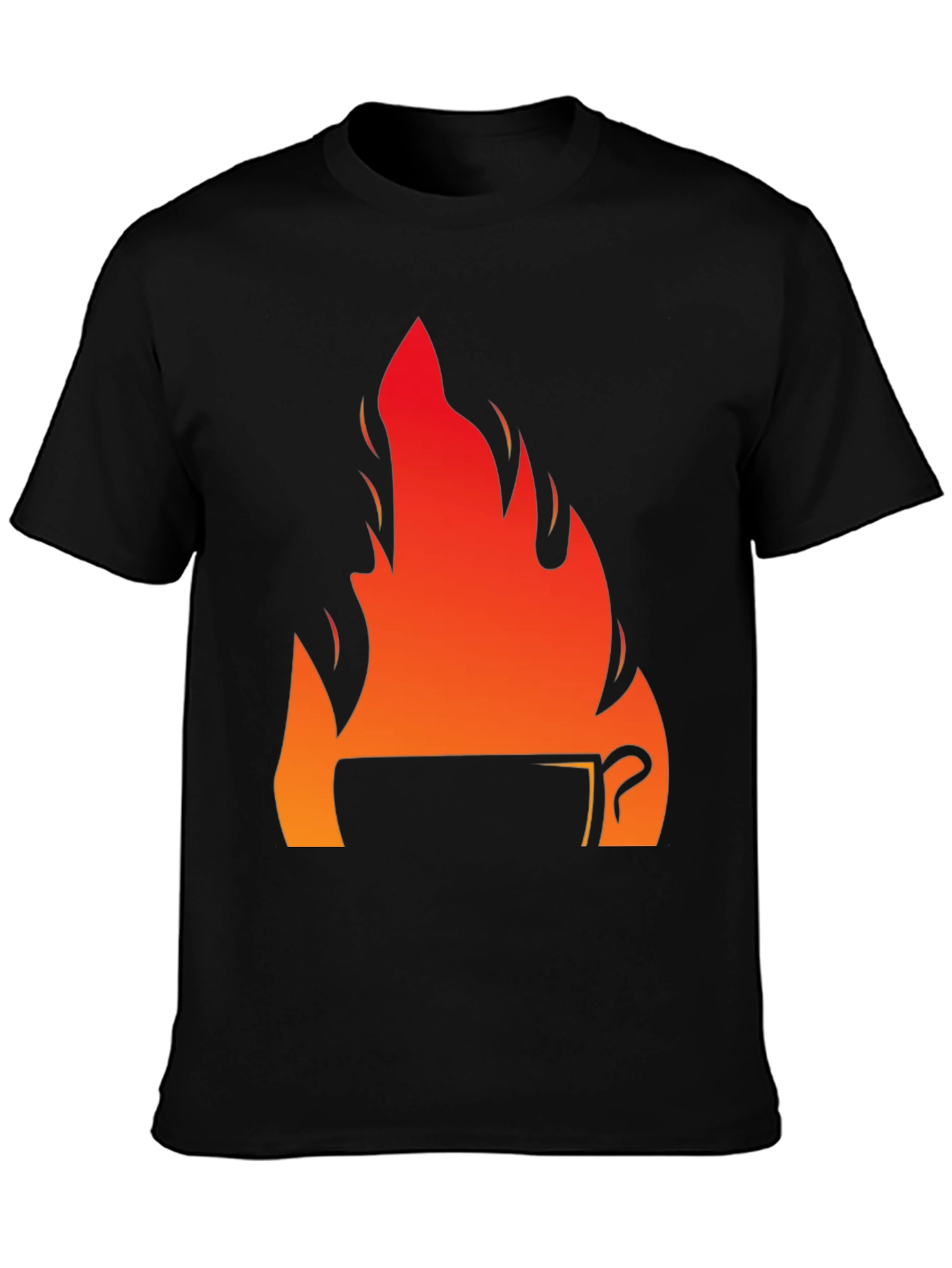 Fiery Coffee Cup Graphic T-Shirt - Black