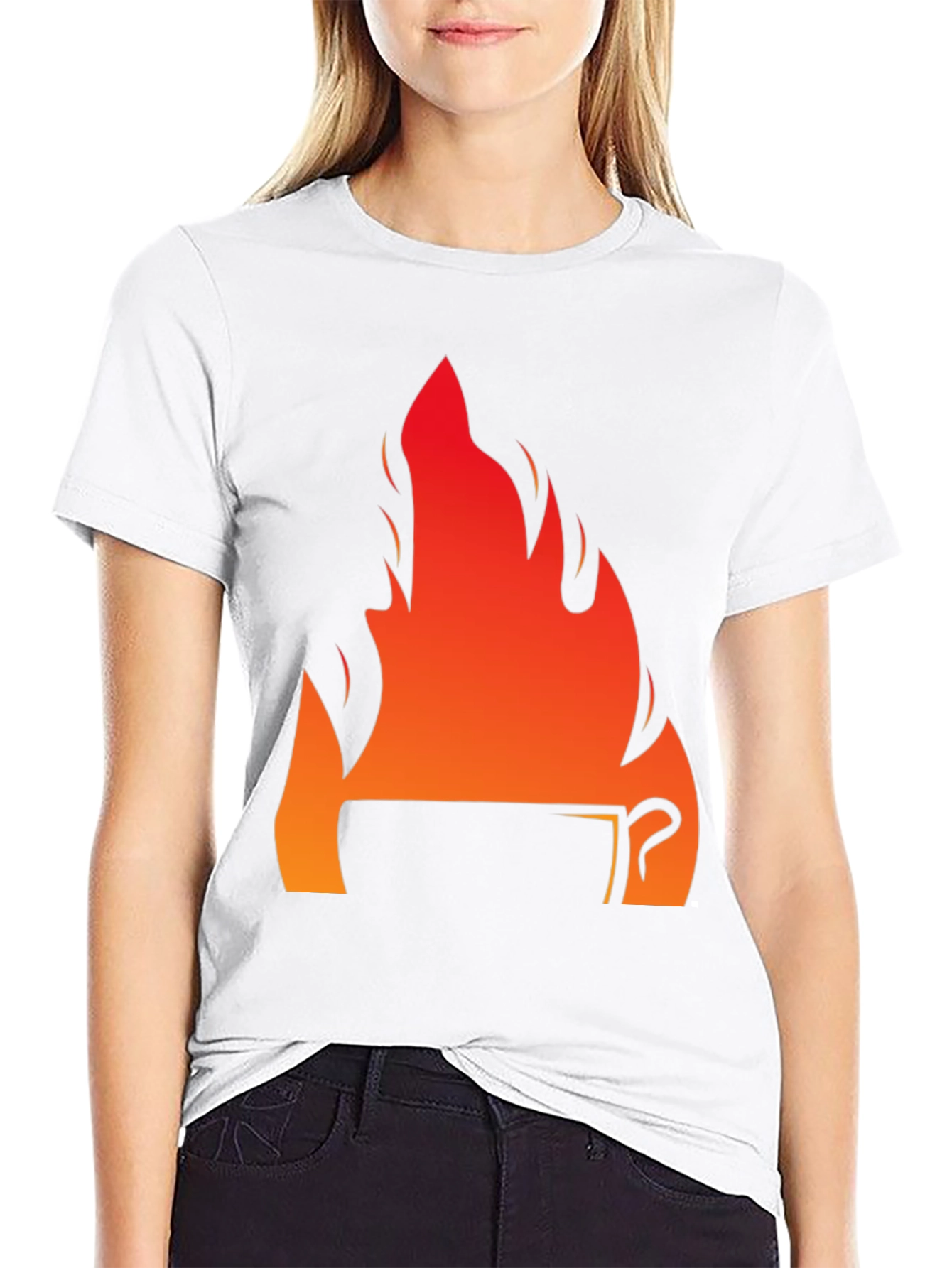 Fiery Coffee Cup Graphic T-Shirt - Black