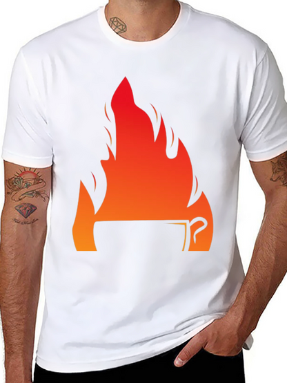 Fiery Coffee Cup Graphic T-Shirt - Black