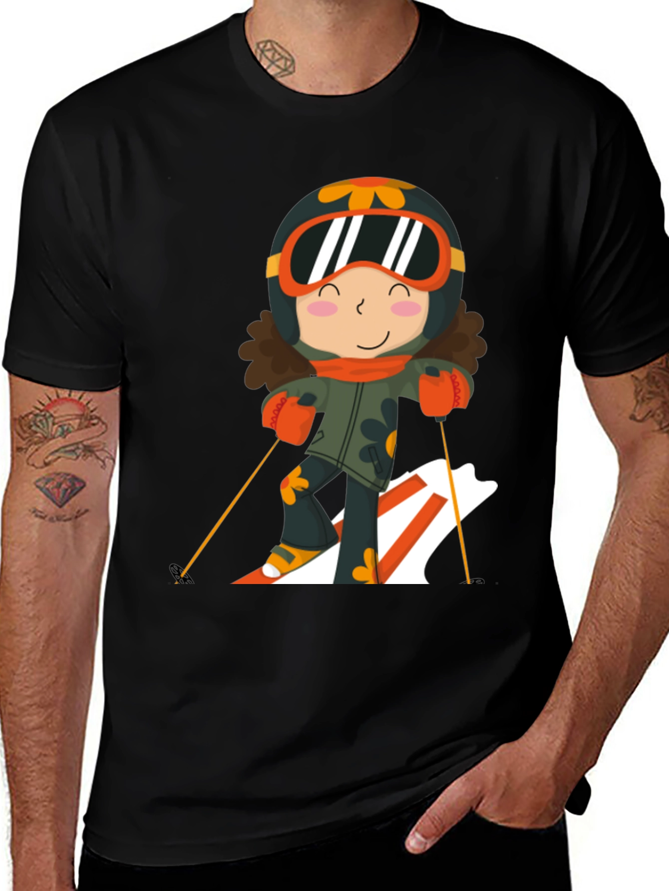 Ski Girl Graphic Tee - Black Cotton Comfort