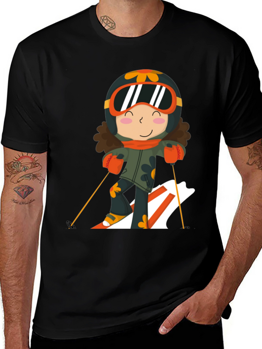 Ski Girl Graphic Tee - Black Cotton Comfort