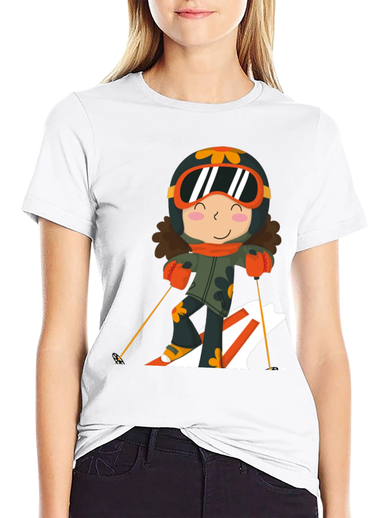 Ski Girl Graphic Tee - Black Cotton Comfort