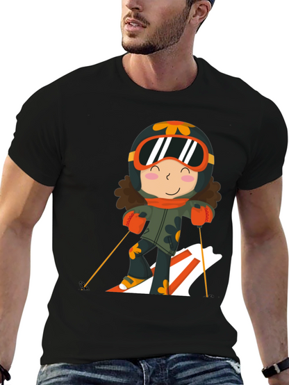 Ski Girl Graphic Tee - Black Cotton Comfort