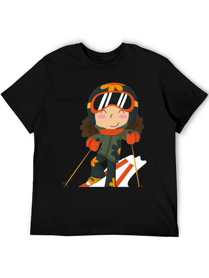 Ski Girl Graphic Tee - Black Cotton Comfort