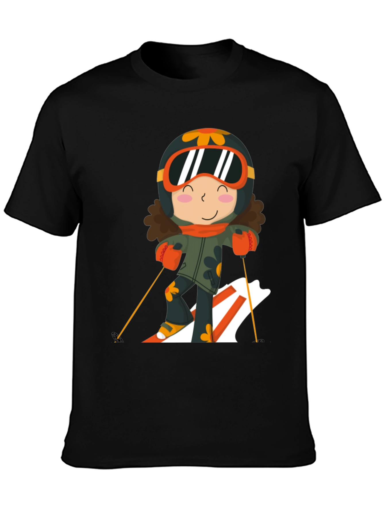 Ski Girl Graphic Tee - Black Cotton Comfort